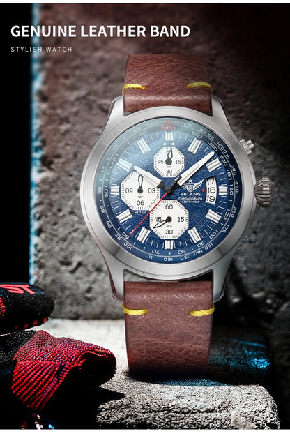 Yelang V1029S Men's Quartz Watch 42mm Japan OS00 Movement Luminous Stainless Steel 10Bar Waterproof Sports Watches