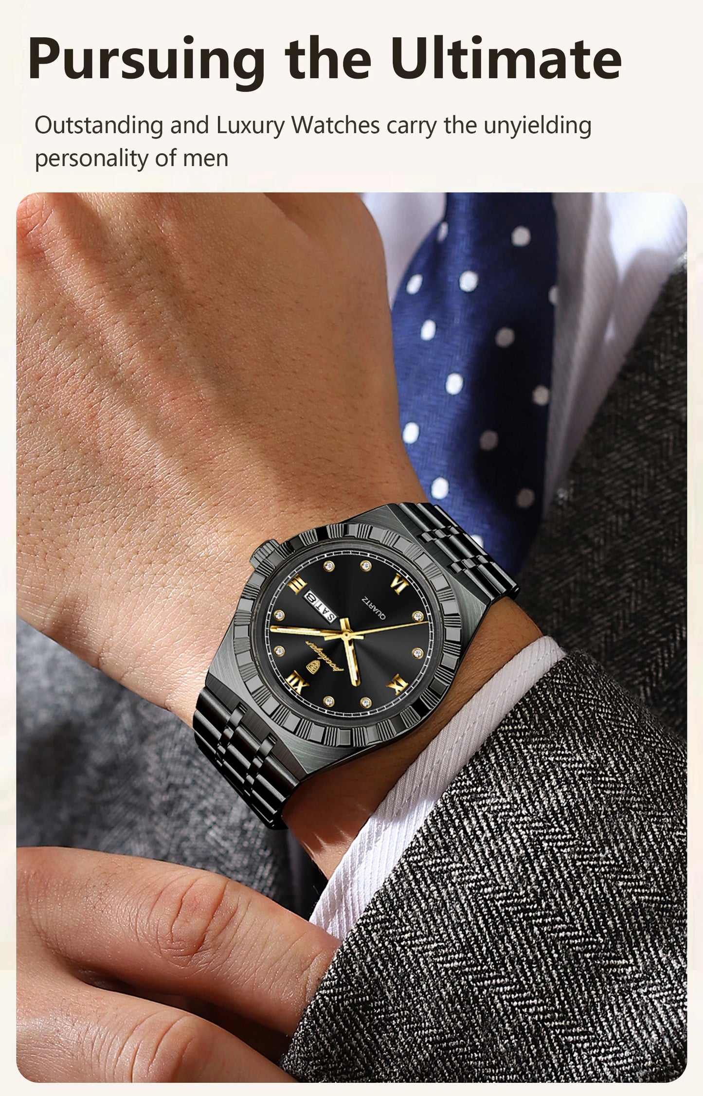 POEDAGAR Business Male Watches Waterproof Luminous Week Date Fashion Men's Wristwatch Stainless Steel Quartz Watch For Men Reloj