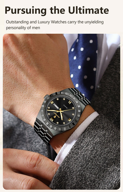 POEDAGAR Business Male Watches Waterproof Luminous Week Date Fashion Men's Wristwatch Stainless Steel Quartz Watch For Men Reloj