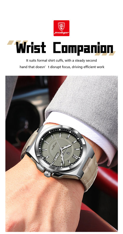 POEDAGAR High Quality Fashion Man Wristwatch Waterproof Luminous Date Week Business Quartz Men's Watches Leather Men Watch Reloj