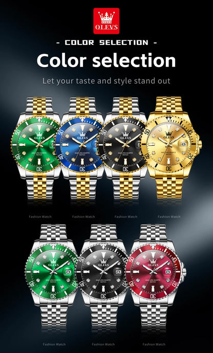 OLEVS 9809 Men Watch Original Brand Waterproof Quartz Watch Stainless Steel Strap Automatic Date  Sports Watch Mens Gifts Box