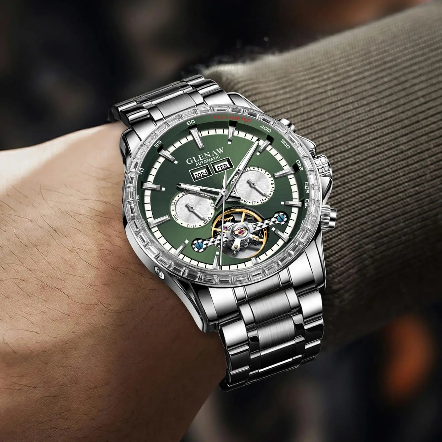 Glenaw high-end business fully automatic mechanical multi-function watch for men's fashionable waterproof watch