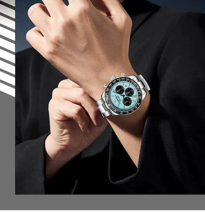 TOPHILL Racing Chronograph Men’s Quartz Watch Panda dial Tachymeter Bezel Sport Wristwatch Stainless Steel 100M Waterproof