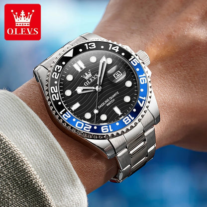 OLEVS 3610 Mens Watch Stainless Steel Date Quartz Watch Waterproof Luminous Sports Watches Man Box Gifts Original Reloj