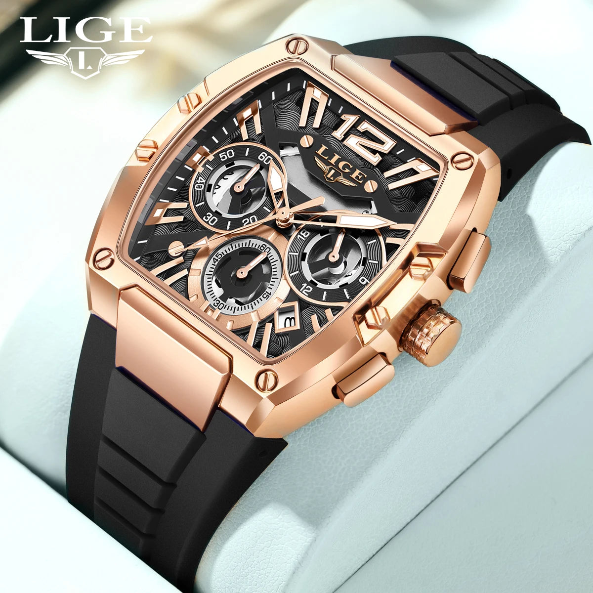 LIGE Original Brand Fashion Mens Watches Sport Military Chronograph Calendar Silicone Strap Quartz Wristwatch Relogio Masculino