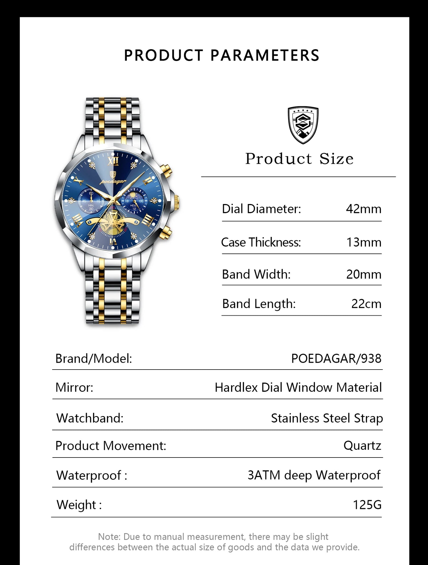 POEDAGAR Exquisite Business Men Watch Waterproof Luminous Chronograph Luxury Man Watches Stainless Steel Men's Quartz Wristwatch