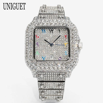 2026 New Luxury Diamond Watch Men Fashion Iced Out Square Colorful Number Watches Hip Hop Bling Jewelry Reloj Hombre for Gift