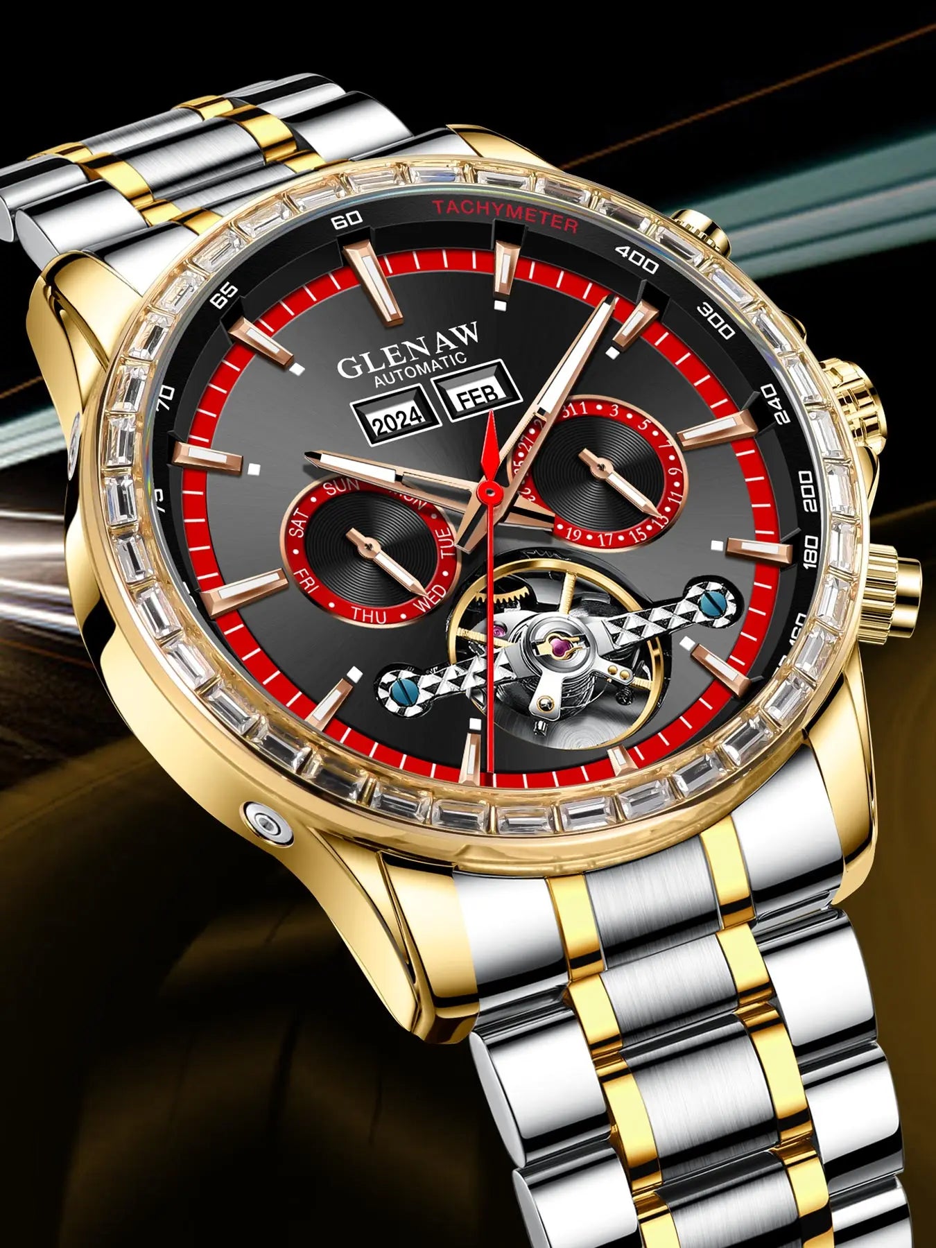 Glenaw high-end business fully automatic mechanical multi-function watch for men's fashionable waterproof watch