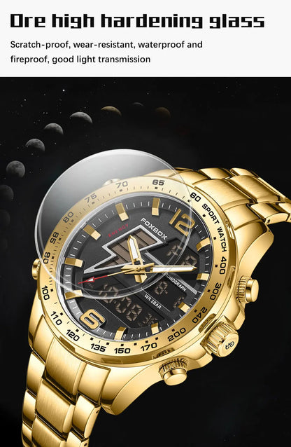 FOXBOX New Men Watches Dual Display 30M Waterproof Date Clock Wristwatch Fashion Sports Watch for Men Electronic Watches Man+Box