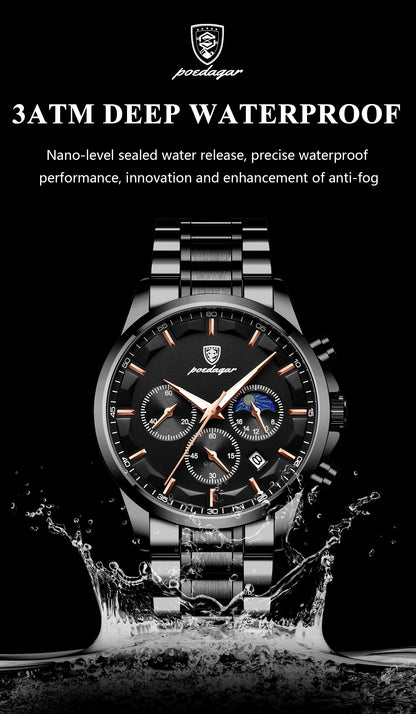 POEDAGAR Top Business Men's Watches Waterproof Luminous Stainless Steel Fashion Men Wristwatch Chronograph Date Man Quartz Watch