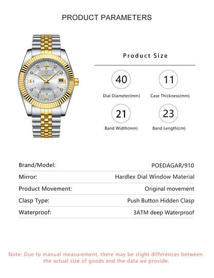 POEDAGAR Business Luxury Men Wristwatch Waterproof Luminous Date Military Man Watch Stainless Steel Fashion Men's Quartz Watches