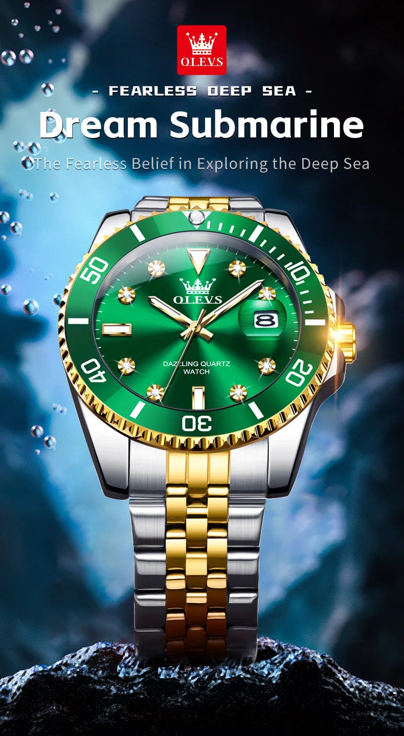 OLEVS 9809 Men Watch Original Brand Waterproof Quartz Watch Stainless Steel Strap Automatic Date  Sports Watch Mens Gifts Box