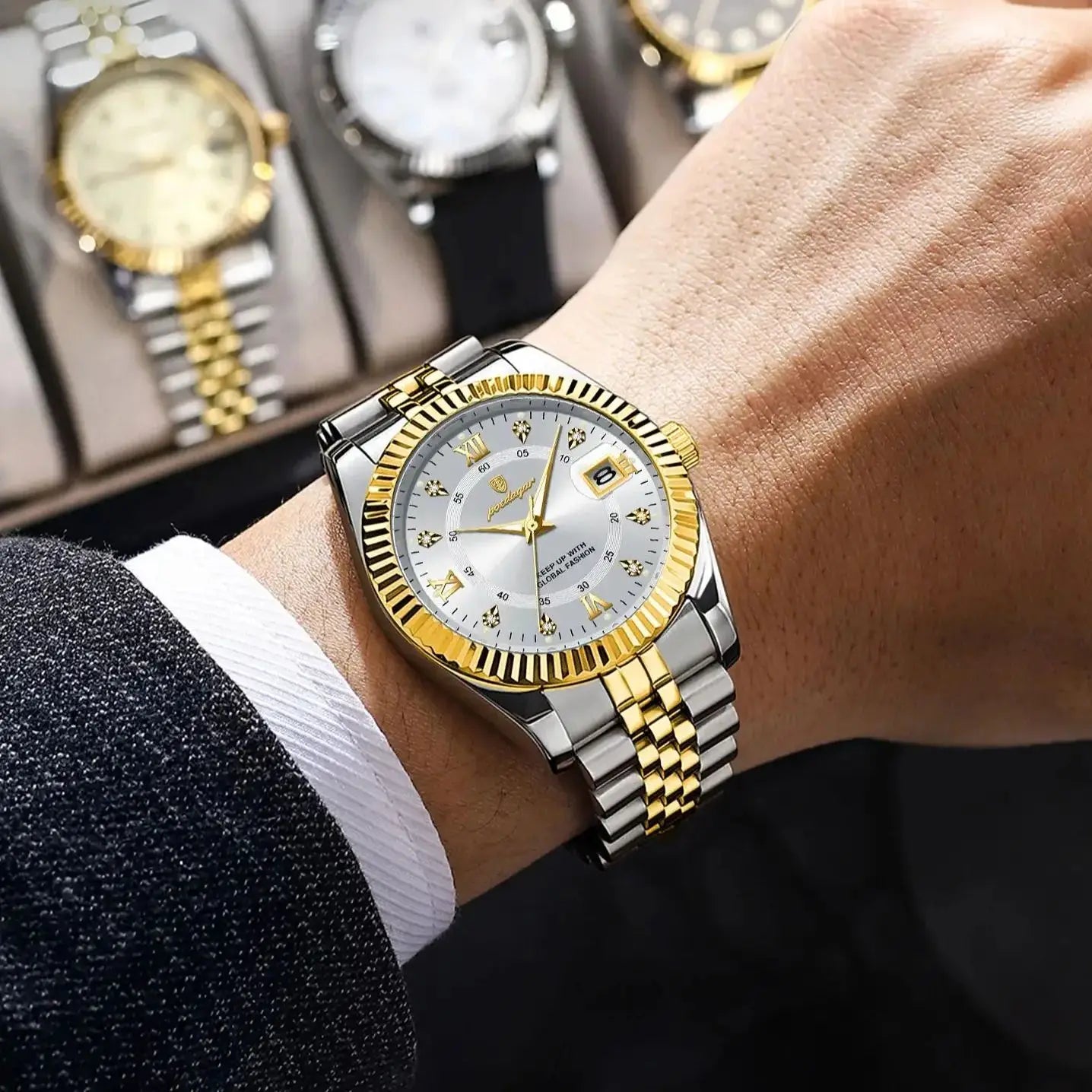 POEDAGAR Business Luxury Men Wristwatch Waterproof Luminous Date Military Man Watch Stainless Steel Fashion Men's Quartz Watches