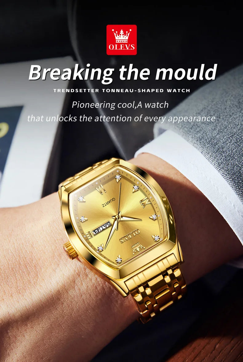 OLEVS 5528 Mens Watch Original Brand Business Quartz Watch Waterproof Luminous Watch For Man Tonneau Dial Reloj Date-Day Watch