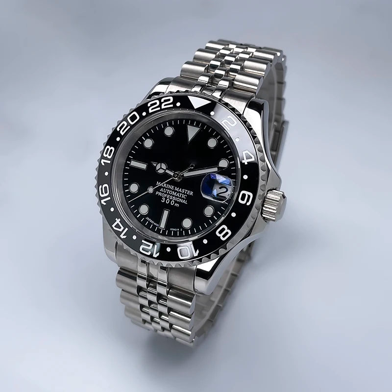 40MM Diameter YM Design Two-Way Rotating Bezel Sapphire Glass Luminous Dial for NH35 Movement Jubile Strap Luxury Men's Watch