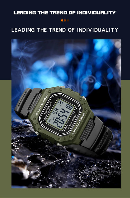 SANDA Fashion 2156 Men's Electronic Watch Movement Rectangular Sports Waterproof LED Display Screen Dial Men's Electronic Watch