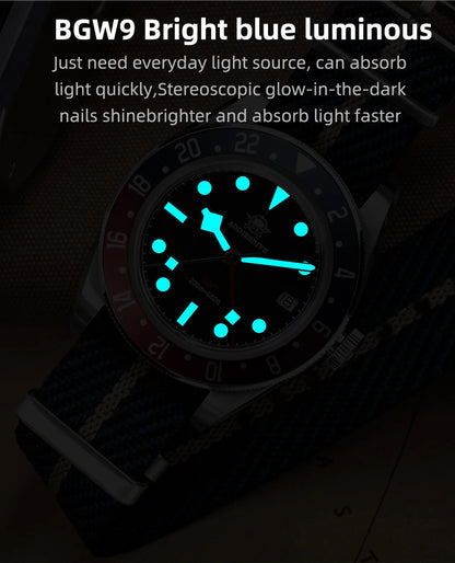 ADDIESDIVE TOP Quartz Watches 20Bar Diving BGW9 Super LuminousSwiss Ronda 515-24H GMT Watch Men's Watch relogios masculino