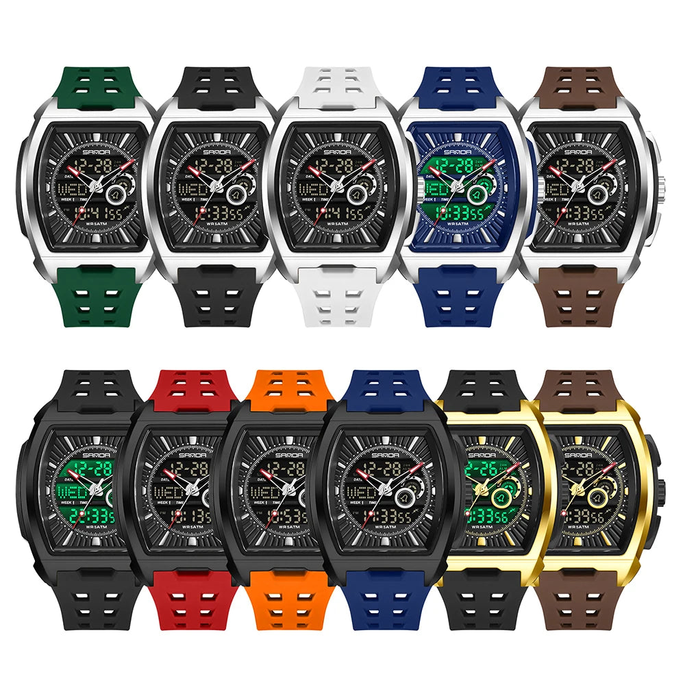 SANDA Luxury Men Wristwatch Electronic LED Display Luminous Sports Man Watch Quartz Waterproof Military Alarm Date Watches Male