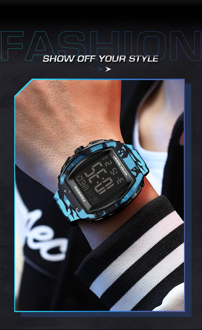 FOXBOX Military Watches For Men Fashion Square Waterproof Luminous Sports Men's Watch LED Electronic Wristwatch Reloj Hombre+BOX