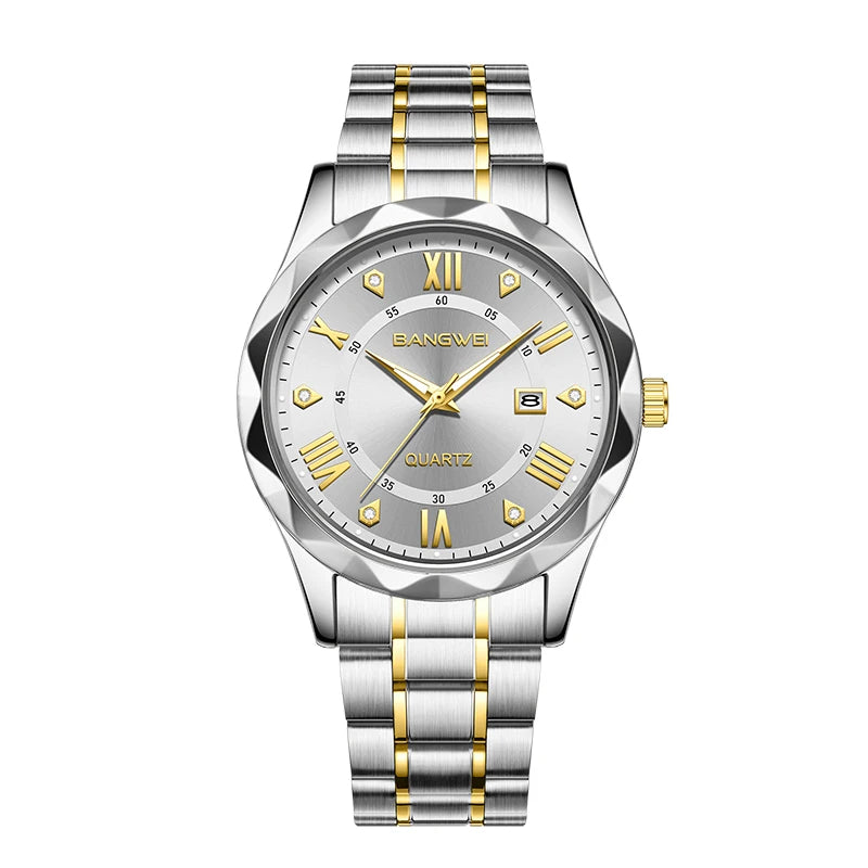 BANGWEI Quartz Watch For Men Luxury Calendar Waterproof Business Men's Wristwatch Luminous Big Dial Simple Man Watch hombre