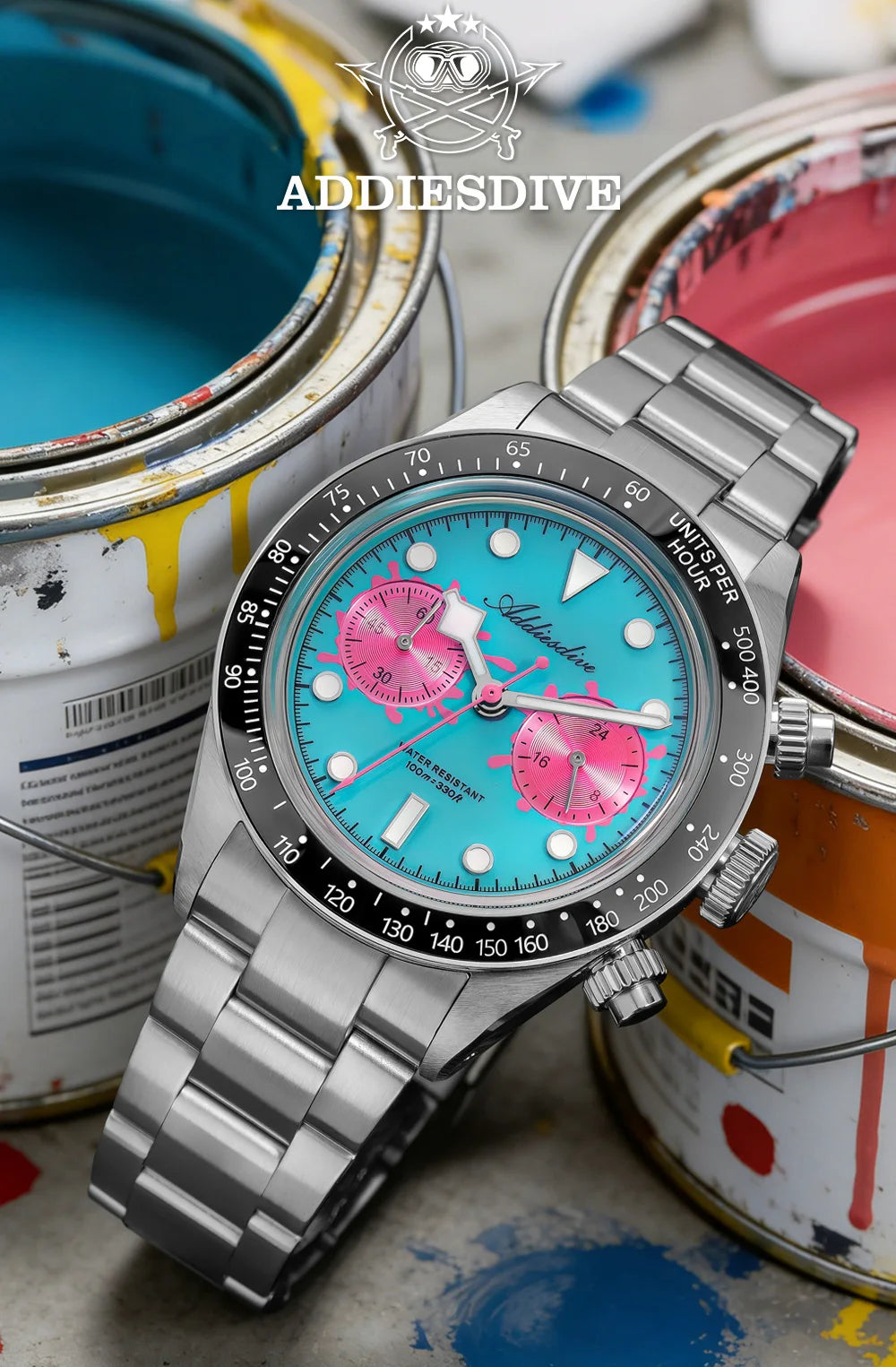 ADDIESDIVE 2026 NEW Multifunctional Chronograph VK64 Quartz Watch Ceramic Bezel Stainless steel Men's Watch Waterproof Luminous