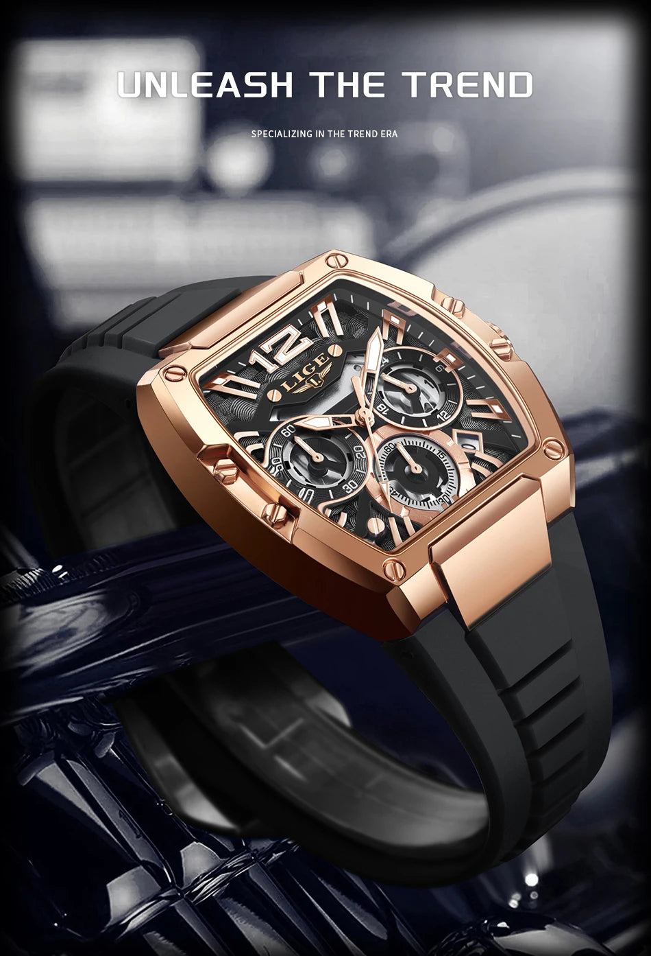 LIGE Original Brand Fashion Mens Watches Sport Military Chronograph Calendar Silicone Strap Quartz Wristwatch Relogio Masculino