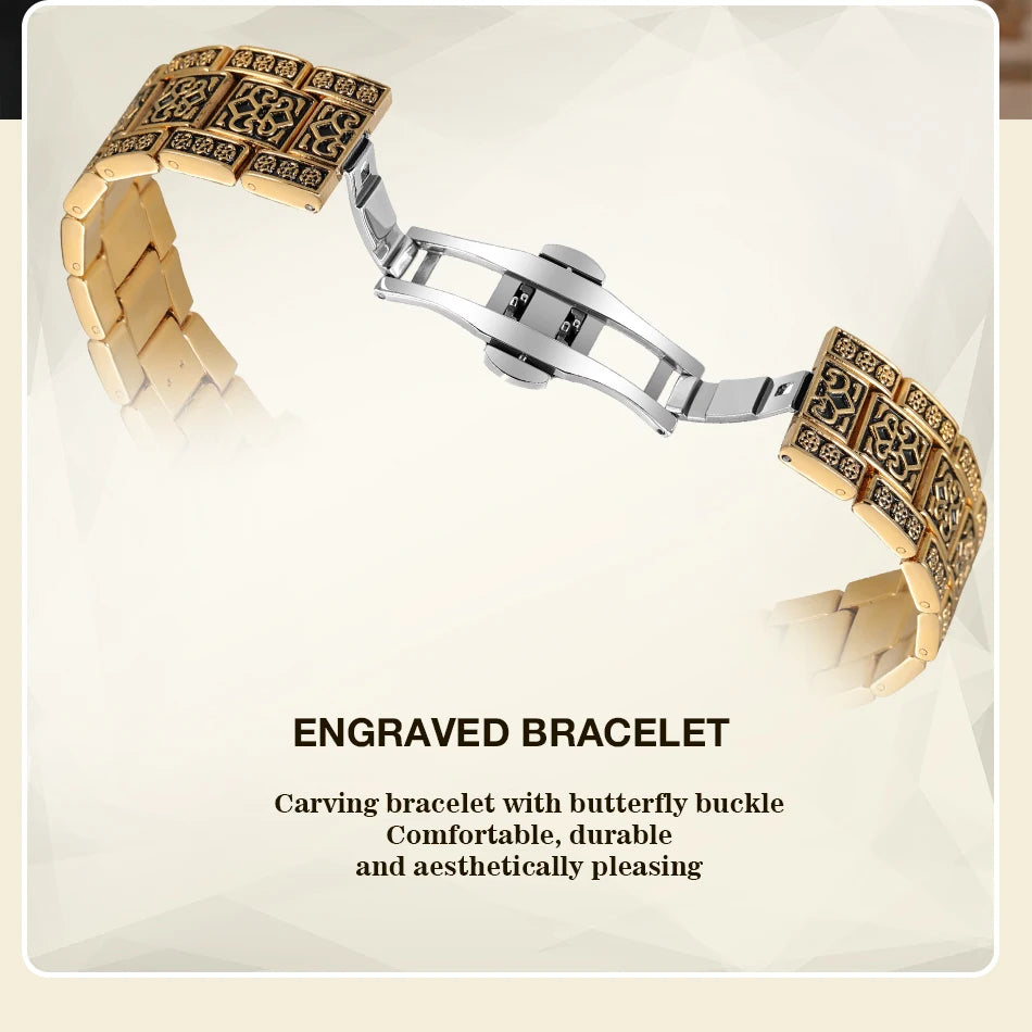 Forsining Vintage Square Skeleton Automatic Mechanical Watch for Men Engraved Case Steel Leather Strap Business Mens Watches