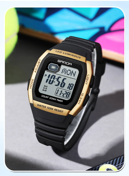 Fashion SANDA New 2208 Fashion Men's Electronic Watch Outdoor Sports Waterproof Timing LED Women's Watch