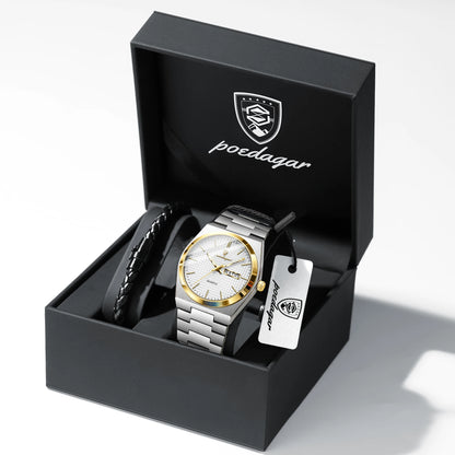 POEDAGAR High Quality Luxury Watch For Men Waterproof Luminous Man Wristwatch Original Date Week Quartz Casual Men's Watches+Box