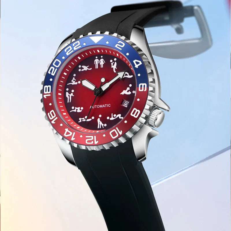 New Men's Automatic Mechanical Watch Soft Silicone Strap Waterproof Luminous Hands Calendar Sport Wristwatches Relogio Masculino