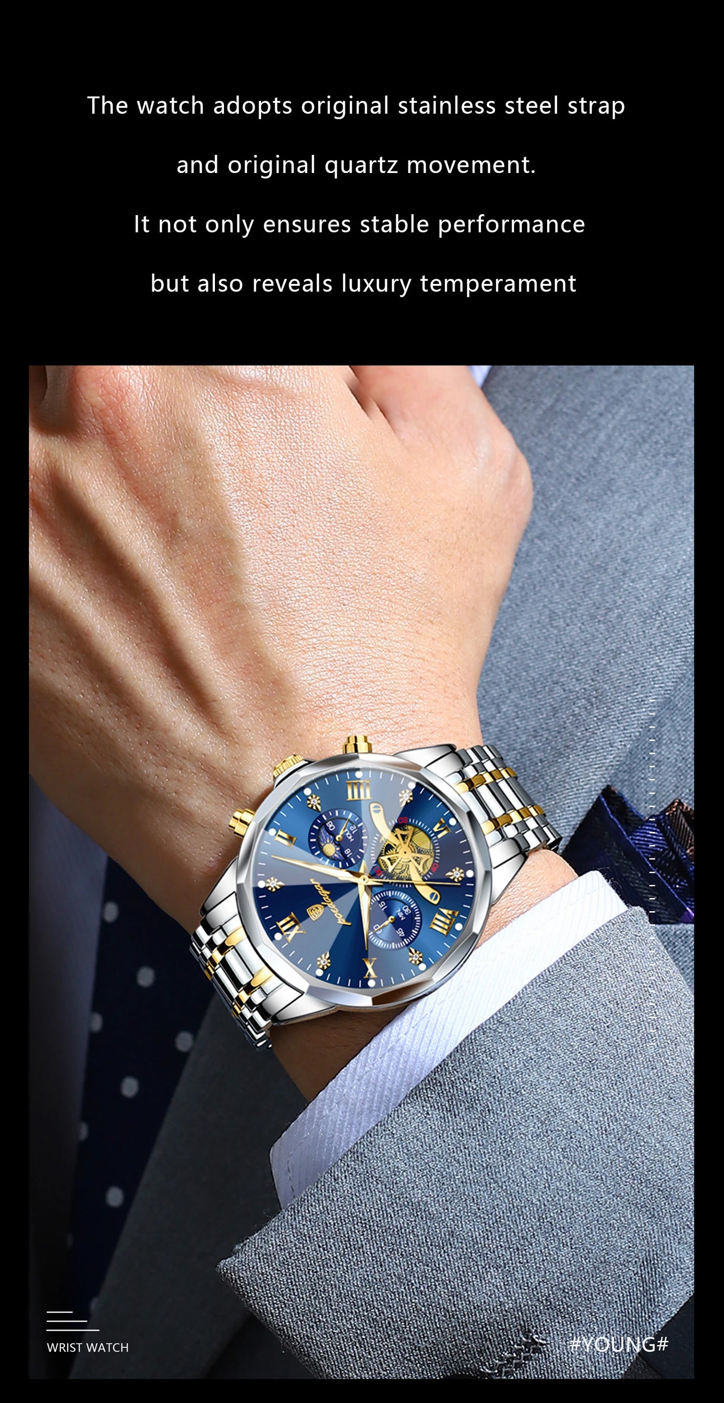 POEDAGAR Exquisite Business Men Watch Waterproof Luminous Chronograph Luxury Man Watches Stainless Steel Men's Quartz Wristwatch