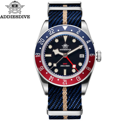 ADDIESDIVE Luxury GMT Men's Diving Watch 200m Waterproof Bubble Mirror Glass Quartz Watch BGW9 Blue Luminous Sports Watch AD2044