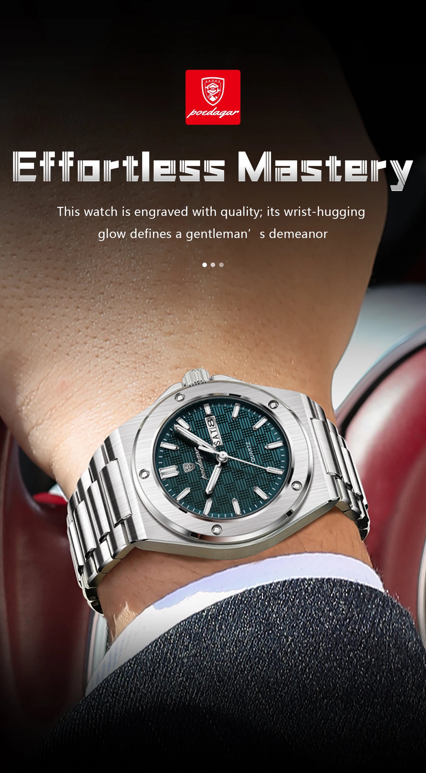 POEDAGAR Original Men Clock Quartz Date Week Luxury Man Wristwatch Waterproof Luminous Stainless Steel Sport Men's Watches Reloj