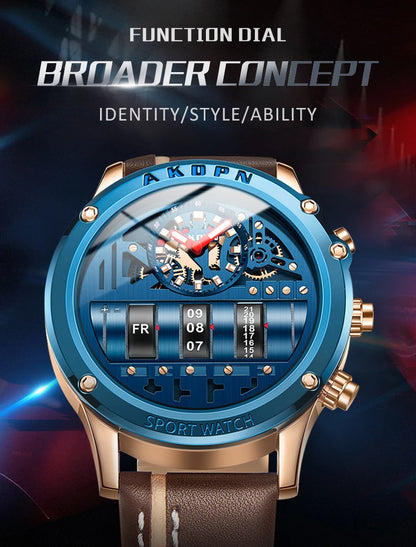 AKDPN Men's Watches Electronics Luxury Quartz Watches for Man Leather Waterproof Digital Versatile Wristwatch reloj hombre Watch