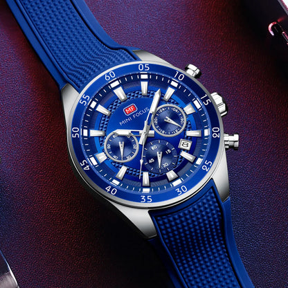 2026 New MINI FOCUS Men's Sports Quartz Watch Casual Analog Wrist Watch with Luminous Hands Silicone Strap Date Water Resistant