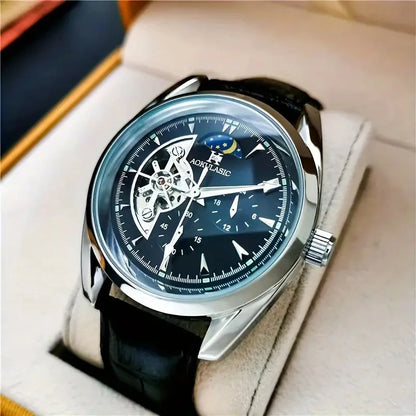 Luxury Men's Automatic Mechanical Watch, Cool Hemispherical Design, Best-Selling Men's Watch, Moon Phase Pointer, Skeleton Design, the Best Gift for Him, No Battery Needed