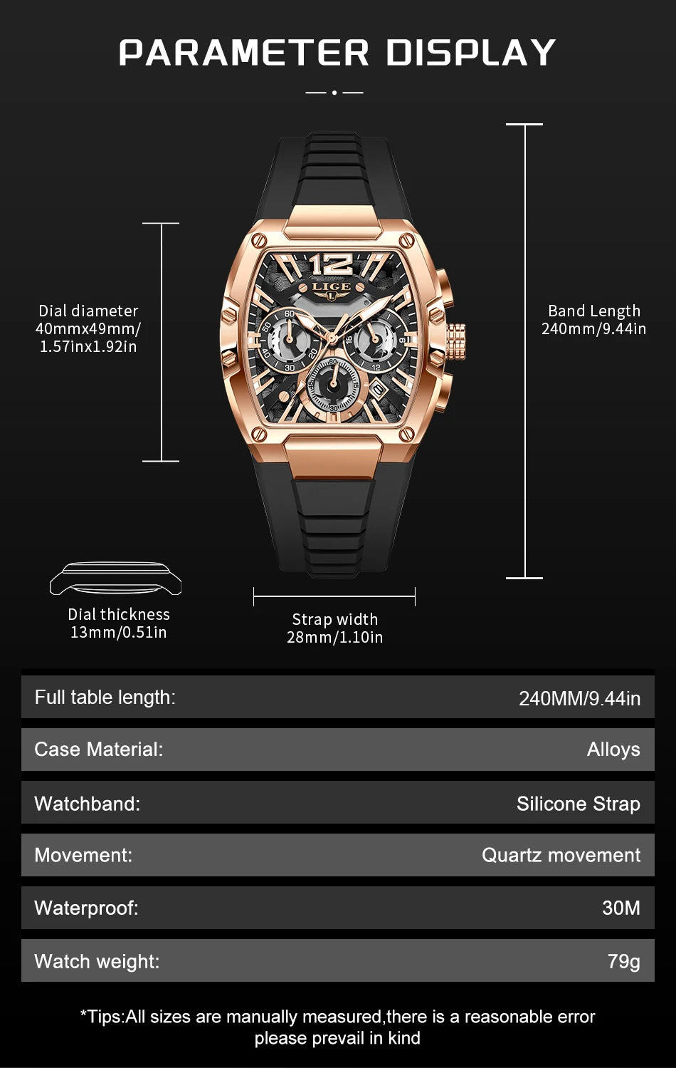 LIGE Original Brand Fashion Mens Watches Sport Military Chronograph Calendar Silicone Strap Quartz Wristwatch Relogio Masculino