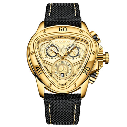 FOXBOX Fashion Luxury Quartz Man Watch Creative Big Dial Chronograph Date Nylon Strap Casual Sport Triangle Men's Watches Clocks