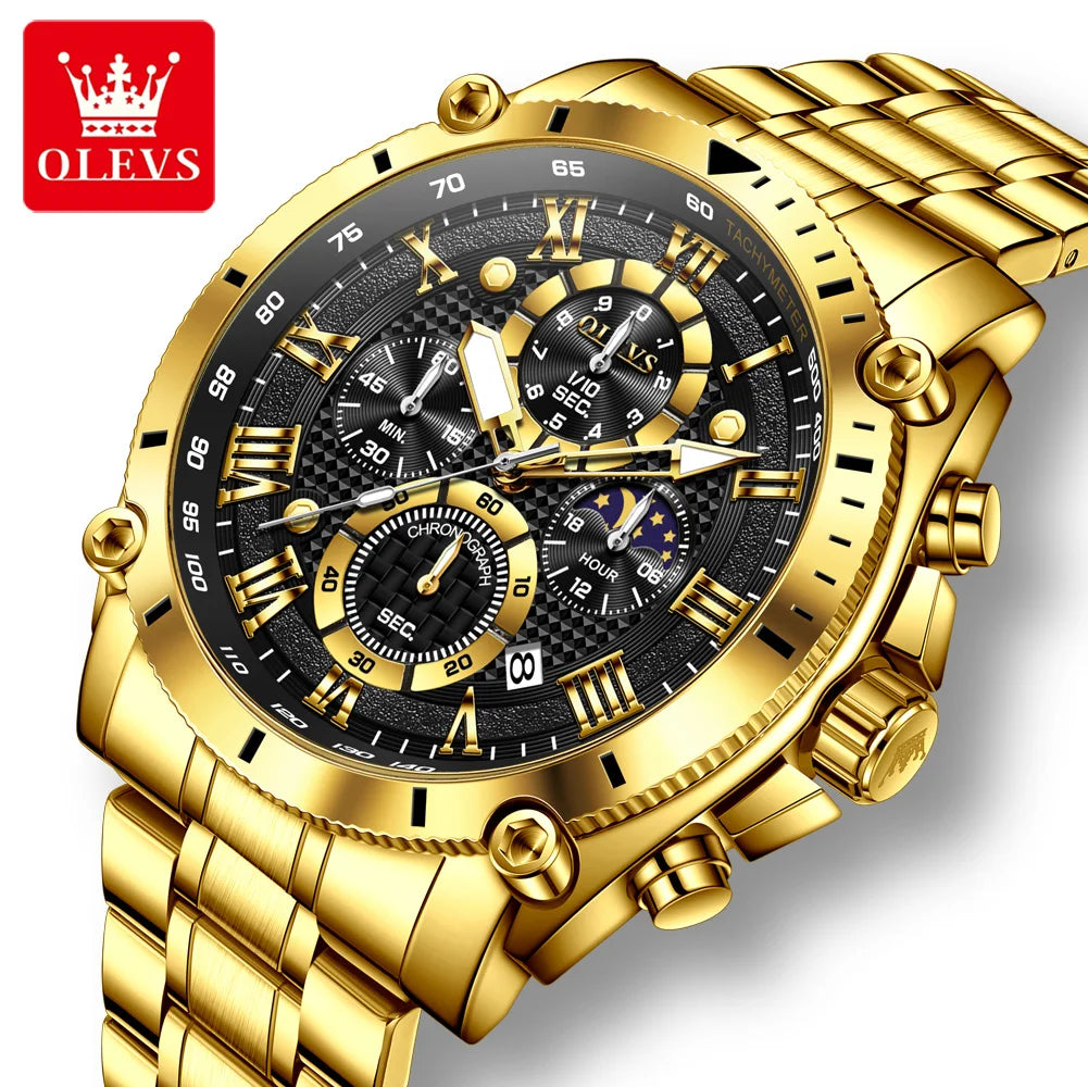 OLEVS 2025 New Men Watch Top Brand Luxury Watch Men Stainless Steel Waterproof Sport Quartz Chronograph Wrist Watch Man Relogio