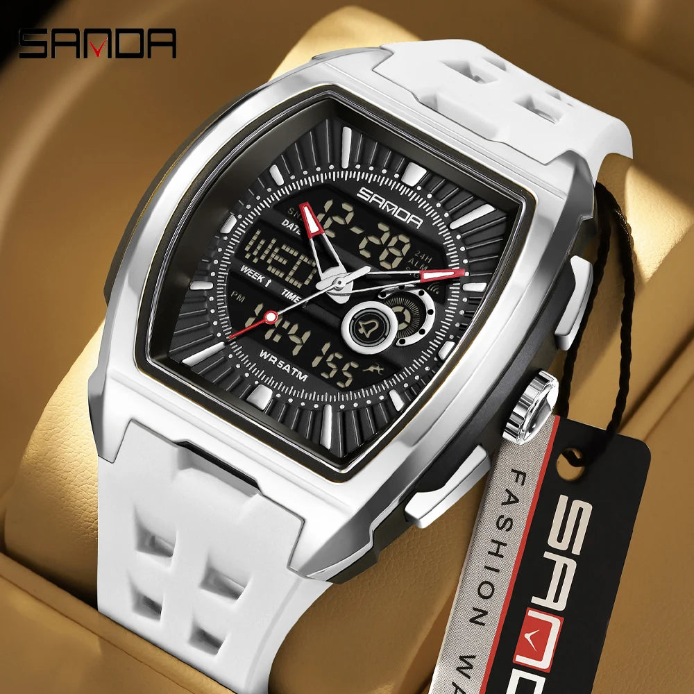 SANDA Luxury Men Wristwatch Electronic LED Display Luminous Sports Man Watch Quartz Waterproof Military Alarm Date Watches Male