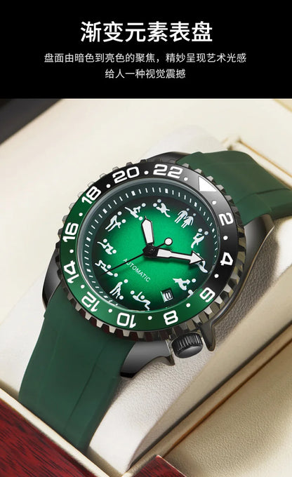New Men's Automatic Mechanical Watch Soft Silicone Strap Waterproof Luminous Hands Calendar Sport Wristwatches Relogio Masculino