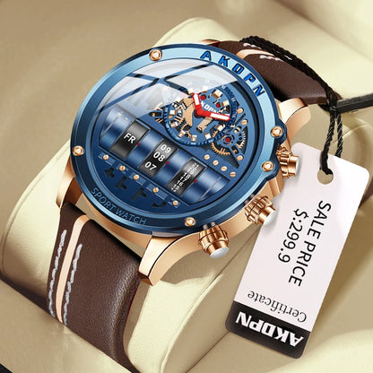 AKDPN Men's Watches Electronics Luxury Quartz Watches for Man Leather Waterproof Digital Versatile Wristwatch reloj hombre Watch