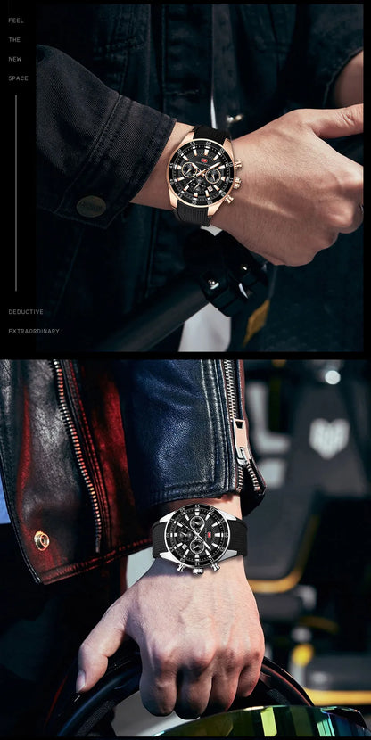 2026 New MINI FOCUS Men's Sports Quartz Watch Casual Analog Wrist Watch with Luminous Hands Silicone Strap Date Water Resistant