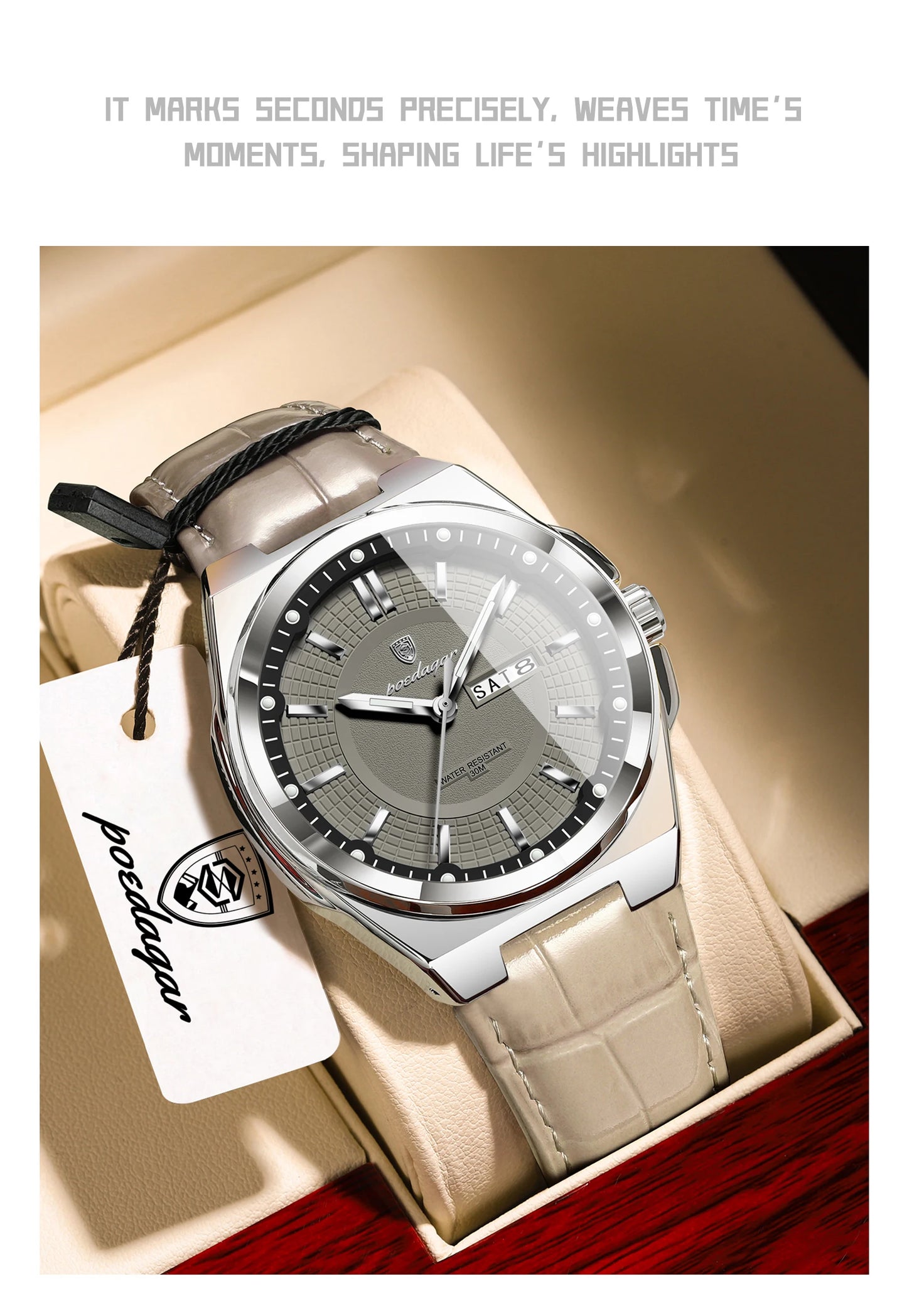 POEDAGAR High Quality Fashion Man Wristwatch Waterproof Luminous Date Week Business Quartz Men's Watches Leather Men Watch Reloj