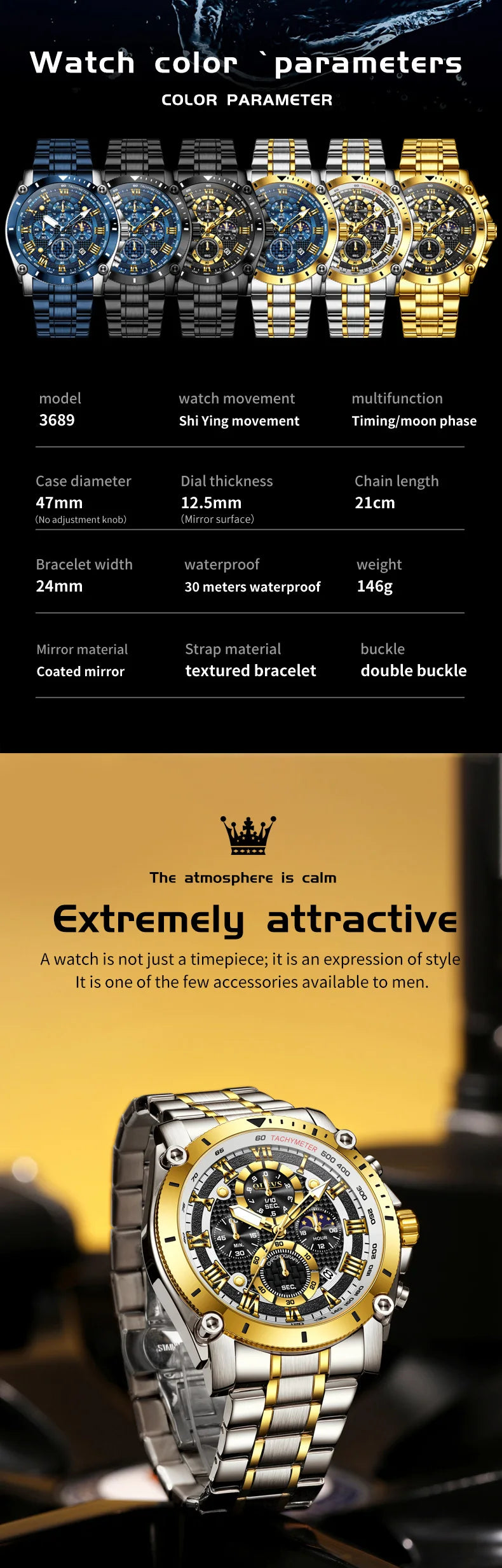 OLEVS 2025 New Men Watch Top Brand Luxury Watch Men Stainless Steel Waterproof Sport Quartz Chronograph Wrist Watch Man Relogio