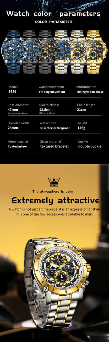 OLEVS 2025 New Men Watch Top Brand Luxury Watch Men Stainless Steel Waterproof Sport Quartz Chronograph Wrist Watch Man Relogio