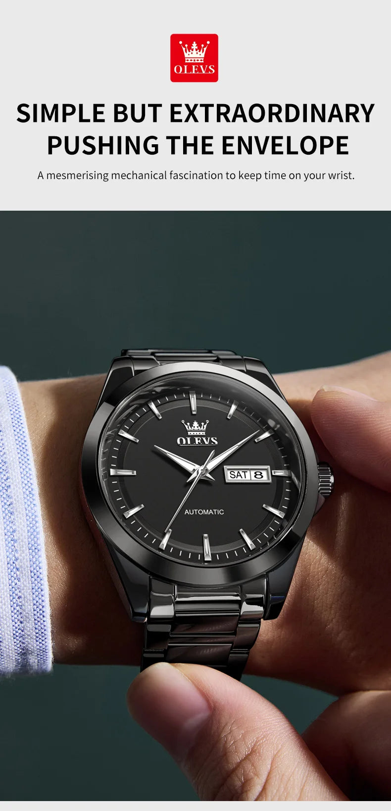 OLEVS 7090 Men's Automatic Mechanical Watch High quality Stainless steel Auto Date Waterproof Luminous Man Watch