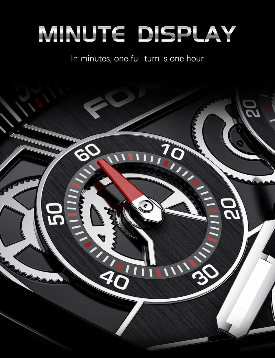 FOXBOX Fashion Luxury Quartz Man Watch Creative Big Dial Chronograph Date Nylon Strap Casual Sport Triangle Men's Watches Clocks
