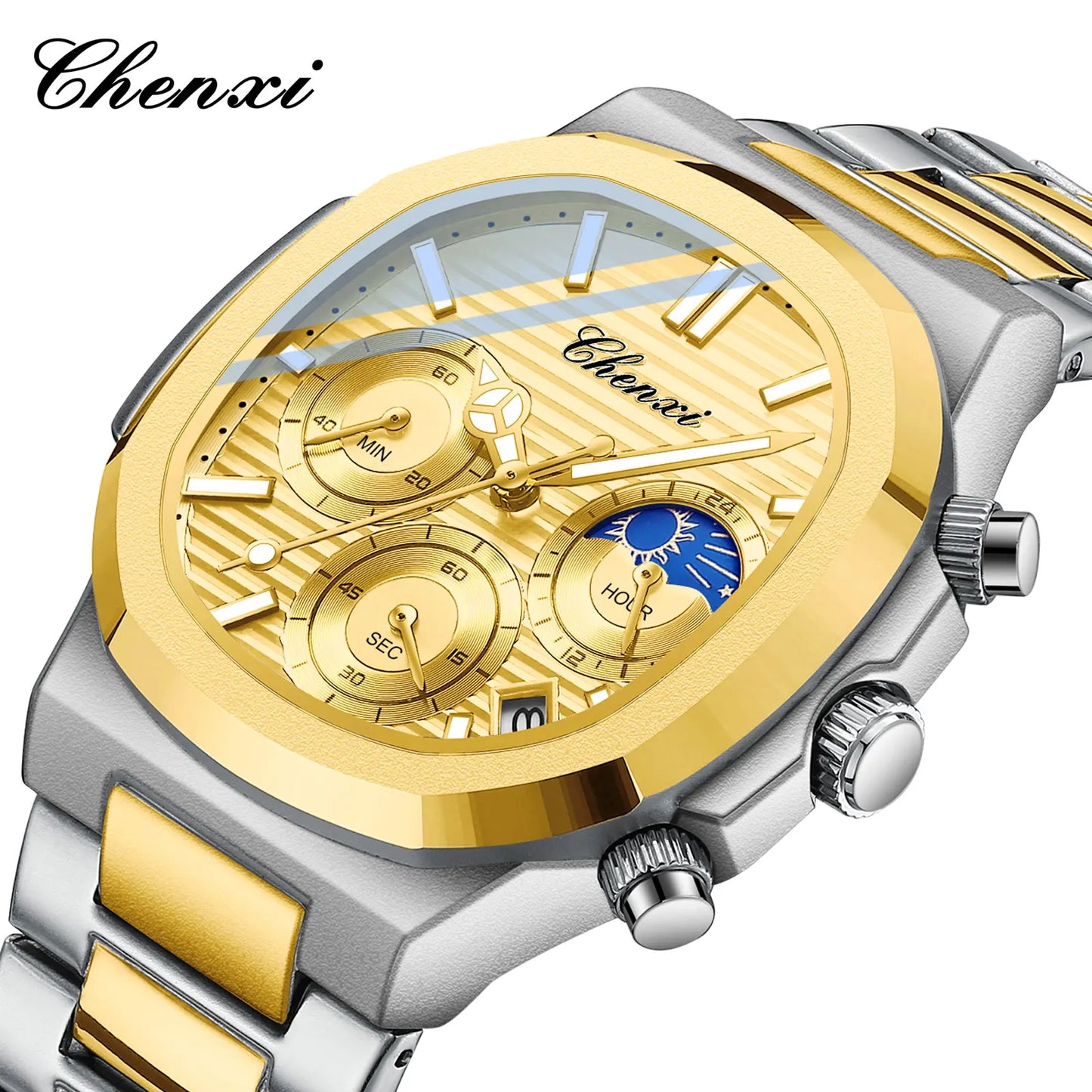 CHENXI Fashion Simple Man's Watches Timing Night Light Waterproof Functions Quartz Watch Room Gold Dial Men's Wristwatch Gift