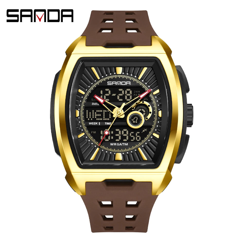 SANDA Luxury Men Wristwatch Electronic LED Display Luminous Sports Man Watch Quartz Waterproof Military Alarm Date Watches Male